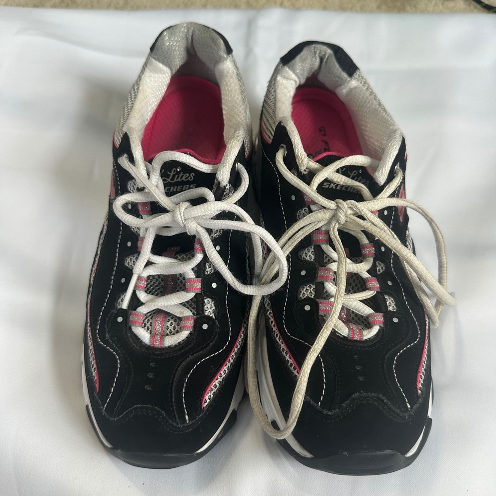 Skechers DLites Memory Foam Sneakers Black Pink White 11860EW Womens 9